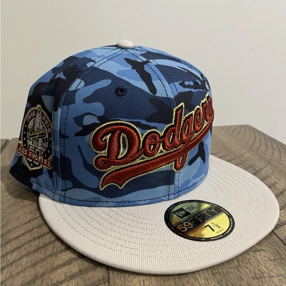 New Era 59FIFTY Los Angeles Dodgers Urban Camo Blue Fitted Hat 7 1/2 MLB NEW